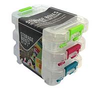 AMOS Storage Boxes with Clear Lids (Set Of 3) - 0.1l, Plastic Container for Home Office, Stackable Mini Boxes, Lightweight Rubber Pins Clips Button Organiser | Home Storage Boxes