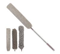 AMOS Telescopic Feather Duster With Washable 5 Piece Kit Extendable Rod Pole Microfiber Cloths Dust Brush, Grey