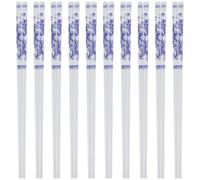 Amosfun 10 Pairs Blue and White Porcelain Chopsticks Set, Reusable Ceramic Dinner Chopsticks for Home and Restaurant, Dishwasher Safe Household Tableware Accessories