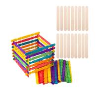 Amosfun 100pcs Assorted Color Wooden Ice Cream Sticks for Crafts and DIY, Reusable Round Wood Sticks to Hands-on Ability for Creative Projects