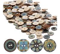 Amosfun 100pcs Assorted Colour Wooden Sewing Buttons with Holes for Sewing, Ornamental Handmade Clothes Buttons for Decorating Suits and Clothes Random Color