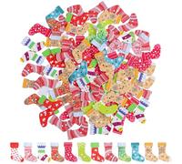 Amosfun 100pcs Christmas Buttons Stocking Shape 2 Hole Wood Buttons for Scrapbooking Sewing DIY Crafts Embellishments Ornament Mixed