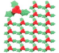 Amosfun 100pcs Christmas Holly Leaf Artificial Berry Leaves Table Decoration Confetti Christmas Wreath Present Tags Hair Clips Diy Supply