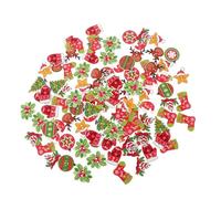Amosfun 100pcs Christmas Wooden Buttons 2-Hole Cartoon Sewing Buttons Mixed Styles for Handmade Crafts, Xmas Decor, and Holiday Projects Random Style