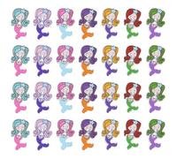 Amosfun 100pcs DIY Wooden Painting Buttons Mermaid Cartoon Design 2-Hole Decorative Sewing Craft Supplies for Crafts and Party Decorations