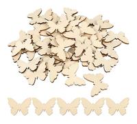 Amosfun 100pcs Wooden Butterfly Cutouts DIY Craft Blanks Unfinished Natural Wood Chips for Painting Home Decoration