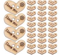 Amosfun 100pcs Wooden Heart Buttons 15mm X 11mm for Sewing Clothes DIY Crafts Decorative Garment Buttons with Holes for Cardigans and Handmade Projects