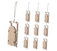 Amosfun 10pcs Christmas Sleigh Ornaments Sleigh Decor Miniature Mini Christmas Accessories Mini Scene Village Tree Decorations Sled Xmas Tiny Beige Wooden
