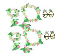 Amosfun 10Pcs Hawaiian Themed Party Decorations Set with Green Leaf Design Flower Crowns Pineapple Sunglasses for Women for Tropical Beach Parties and Luau Events