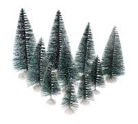 Amosfun 10pcs Mini Artificial Christmas Trees for Xmas Party Decor, Plastic and Resin Material, Easy to Maintain, Realistic Appearance, for Tabletop and Desktop Decorations