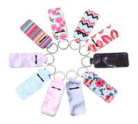 Amosfun 10pcs Neoprene Lip Balm Holder Keychains Small Square Key Ring Pouches Mixed Colors Portable Lipstick Case for Travel and Daily Use Random Style