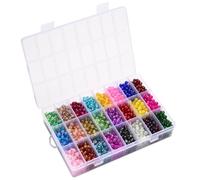 Amosfun 1200pcs 8mm Crackle Glass Beads for DIY Jewelry Making Small Round Beads for Bracelets and Charms 24-Compartment Storage Box for Craft Organization