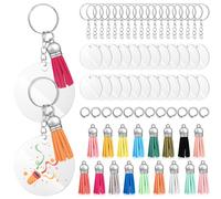 Amosfun 120pcs Acrylic Keychain Blanks with Hole DIY Keyrings Set Including Round Pendants Tassels and Jump Rings for Crafting Creative Key Ring Accessories Random Color