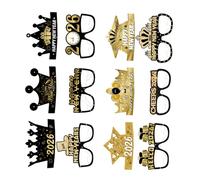 Amosfun 12pcs Black Gold Year Paper Hats and Holiday Glasses Comfortable Fit Photo Booth Props for Year's Eve Christmas Party Celebration