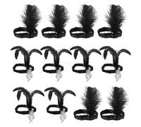 Amosfun 12pcs Black Sequin Headbands Beads and Plume Accents, Performance Hair Bands for Adults, Party and Stage Headpieces for Banquets and Festival Costumes