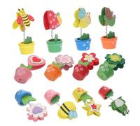 Amosfun 12pcs Cartoon Card Holder and Photo Clip Set Wooden Base, Portable Visiting Card Holders and Memo Stand for Office Desk, Party, Banquet Display Random Style