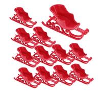 Amosfun 12pcs Christmas Mini Sleigh Decoration Red Santa Sled Ornaments for Dollhouse Festive Desktop Decor Holiday Tabletop Adornment