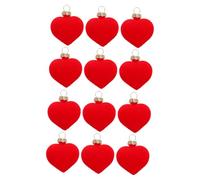 Amosfun 12pcs Red Flocking Heart Ornaments Valentine's Day Decorations Romantic Hanging Hearts for Tree Fireplace Wedding Party Favor Easy to Hang Design
