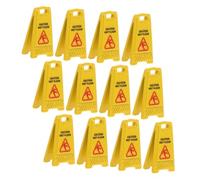 Amosfun 12pcs Slide The Warning Sign Carefully Doll House Miniature Floor Safety Sign Miniature Safety Floor Warning Dollhouse Education Wet Flood Plastic