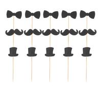 Amosfun 15pcs Little Man Cake Topper wtih Bow Tie Hat and Mustache Cake Picks Funny Birthday Cupcake Toppers for Baby Shower Decoration Ideas Photo Booth Props Kids Party Supplies