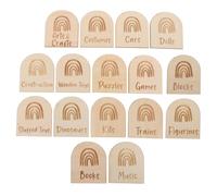 Amosfun 16pcs Wooden Storage Labels Rainbow Sorting Tags for Playroom Organization Educational Wooden Storage Box Labels for Home Kindergarten