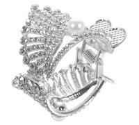 Amosfun 1pcs Hair Bun Holder High Ponytail Holder Alloy Crown Shape Elegant Rhinestone Claw Clip Practical Hair Accessories for Women and Ceremony Party