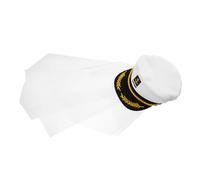 Amosfun 1Piece Captain Hat for Bride with Veil Unisex Sailor Costume Accessory for Cosplay Material Fits All Head