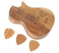 Amosfun 1set Wooden Guitar Pick Case Guitar Picks Plectrum Box Organizer Beautiful Wood Grain for Musicians for Guitarists and Collectors