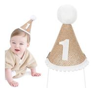 Amosfun 1st Birthday Cone Hat Cap: Pom Pom Party Hat - Linen - Boys & Girls - Unisex - Assorted Color