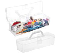 Amosfun 2-Pack Clear Craft Storage Boxes 12in PP - Dual Portable Handle Organiser for Paint Brushes, Art Supplies, Tools - Dustproof Stackable Caddy for Studio, Classroom, Artists