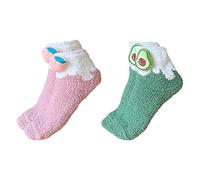 Amosfun 2 Pairs Ankle Socks Microfiber Plaid Winter Warm Soft Fuzzy Fluffy Peach Avocado Room Socking Thicken Coral Fleece Fluffy Sleep Bed Socks