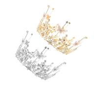 Amosfun 2 Pcs Birthday Cake Crowns Cake Tiara Topper Decorative Crown Adorns Gold and Silver