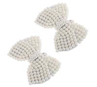 Amosfun 2 Pcs Pearl Bow Shoe Clips for Women Detachable Shoe Decorative Buckles for Flats and High Heels Removable for Weddings and Special Occasions