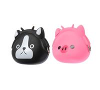 Amosfun 2 Pieces Silicone Cartoon Animal Key Clip Coin Purses Set, Cute Black and White Dog Pink Pig Change Bags for Women, Portable Small Wallets with Zipper and Key Holder