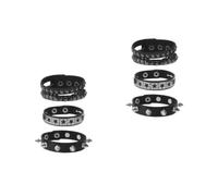 Amosfun 2 Sets Black PU Leather Multi Layer Punk Cuff Bracelet with Studs | Adjustable Snap Closure, Alloy Accents, Rocker Goth Style, Fits Most Wrists for Cosplay and Gatherings
