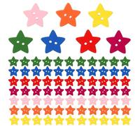 Amosfun 200pcs Colorful Wooden Star Buttons Five-Pointed Star Two-Hole Sewing Buttons for Crafts DIY Embellishments Accessories for Clothing and Scrapbooking
