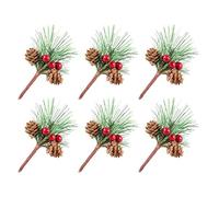 Amosfun 20Pcs Artificial Pine Picks 3.9 Inch Christmas Pine Cones Red Berries Tree Branches Small Artificial Christmas Foliage Wreath Making Supplies Cones for Craft