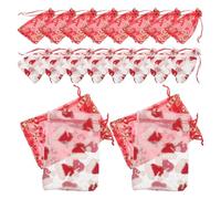 Amosfun 20pcs Christmas Organza Drawstring Bags with Santa Hat Candy Cane Design Sheer Mesh Pouches for Holiday Party Favors Reusable Wrap Bags for Candy Jewelry Storage