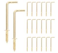 Amosfun 20pcs Gold L-Shaped Self-Tapping Screw Hooks 1.5"x2.16" Carbon Steel Mini Hanging Hooks for Photo Frames and Wall Storage in Home and Kitchen