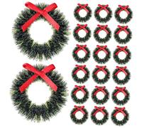 Amosfun 20pcs Mini Artificial Christmas Wreaths Garland for Dollhouse Decoration Hanging Pendants for Xmas Tree Window Gift Box Festive Crafts