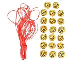 Amosfun 20pcs Mini Bells with Star Cutouts - Christmas Tree Decorations Ornaments for Holiday Craft With 10m Ribbon, 3cm Golden