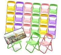 Amosfun 20pcs Mini Folding Chair Phone Holders Creative Mobile Phone Brackets Stable Desktop Stands with Dollhouse Decorations for Home and Office Use