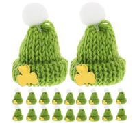 Amosfun 20pcs Mini Green Knit St Patrick's Day Hat for Dolls, Irish Themed Party Costume Accessory and Tiny Yarn Decoration for Crafts and Festive Celebrations