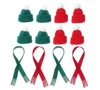 Amosfun 20pcs Mini Santa Hats and Knit Scarves Set Soft Lightweight Doll Accessories for Christmas Crafts Wine Bottle Toppers Wreath Decorations DIY Holiday Embellishments