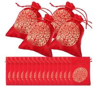 Amosfun 20pcs Red Silk Drawstring Bags New Year Candy Bag Reusable Lightweight Packaging Pouch for Wedding Candy Storage and Party Packaging 13.5x10cm Delicate Workmanship
