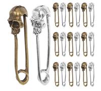 Amosfun 20pcs Skull Safety Pins Punk Brooch Pins Metal Retro Antique Silver and Bronze Tone Decorative Skull Charm for Sewing Clothing Halloween Accessories