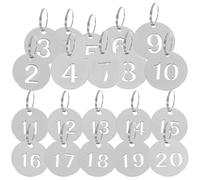 Amosfun 20pcs Stainless Steel Numbered Key Tags 1-20 Metal Number Cards with Labels Sturdy Round Numbered Tags for Luggage and Travel Accessories