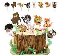 Amosfun 24pcs Woodland Animals Creatures Cupcake Toppers Forest Animals Friends Cake Toppers Picks for Woodland Theme Baby Shower Birthday Party Supplies