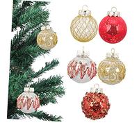 Amosfun 25pcs Christmas Ball Set Traditional Pink Ball Christmas Ornaments Xmas Hanging Adornment Hanging Ornaments Mini Party Silver Small Glitter Decor Plastic Red
