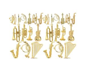 Amosfun 28pcs Mini Instruments for Christmas Tree Decoration, Tiny Alloy Musical Instruments for Dollhouse, Xmas Tree Hanging Pendants, Christmas Party Supplies